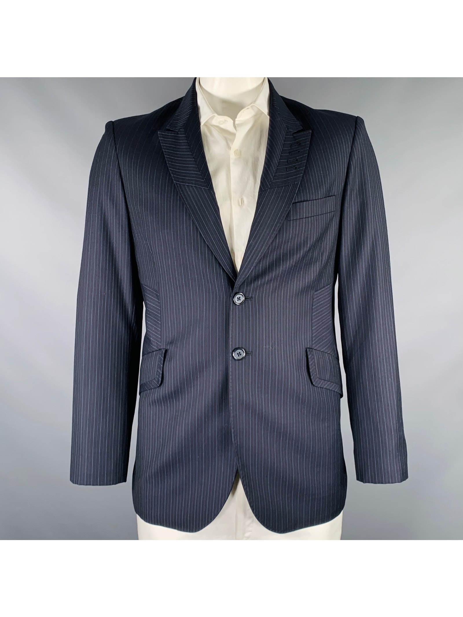 August Size 42 Navy Blue Stripe Single Breasted Sport Coat